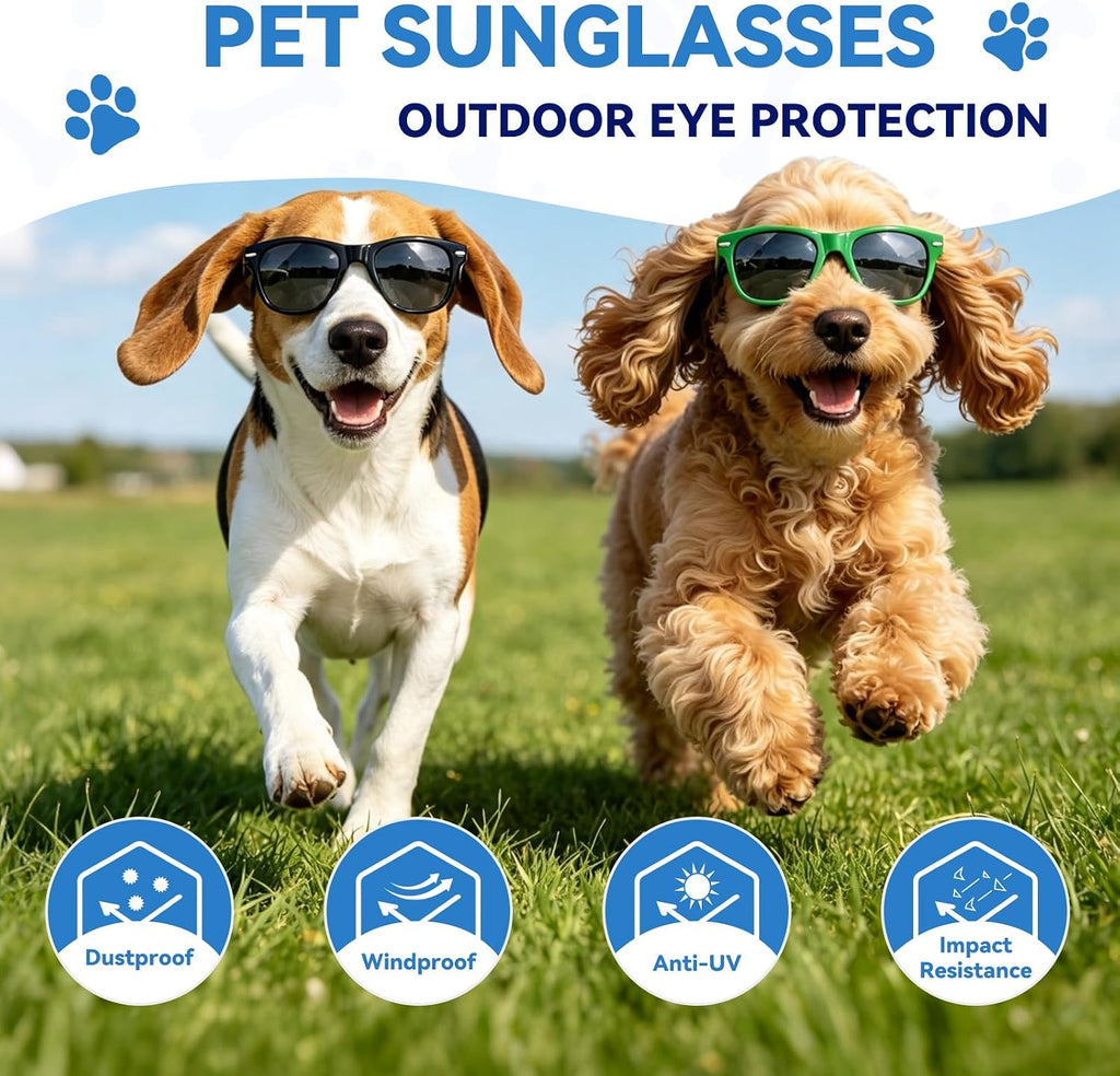 Dog Sunglasses for Medium Breeds, Outdoor UV Protection Pet Glasses with Adjustable Temples & Straps, Medium Dog Sun Gla