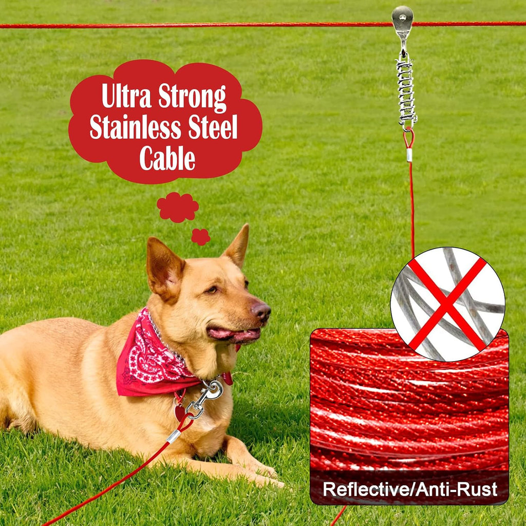 Dog Runner for Yard, Outdoor Dog Run, 100FT+15FT, Red