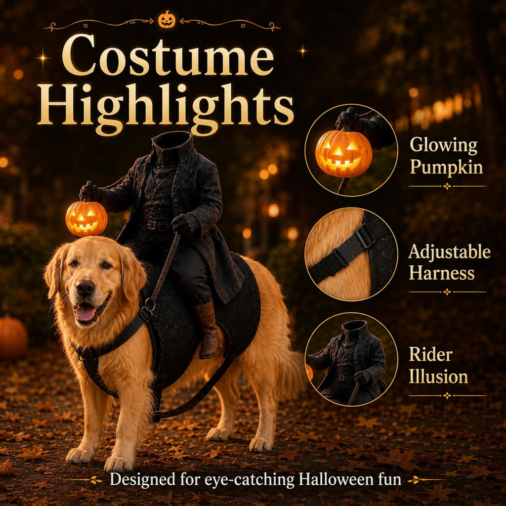 Light-Up Headless Horseman Pet Costume Pumpkin Rider Harness