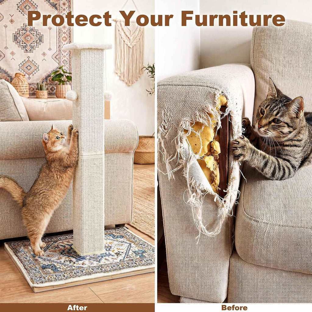 Tall Cat Scratching Post for Indoor Cats Adults with Carpet, White