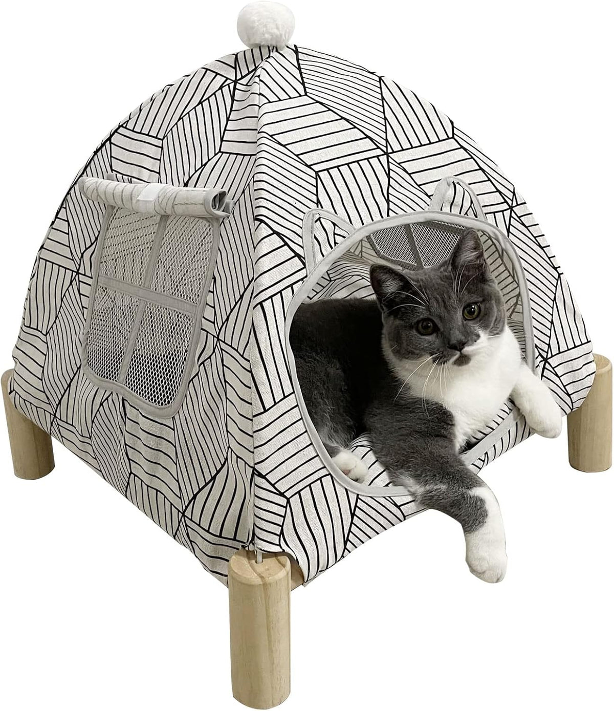 Pozico Cat/Dog Bed Hammock Cat Bed, Wooden Dog Elevated Indoor Outdoor Beds, Raised Cat Cots Furniture Pet Bed Puppy Bed
