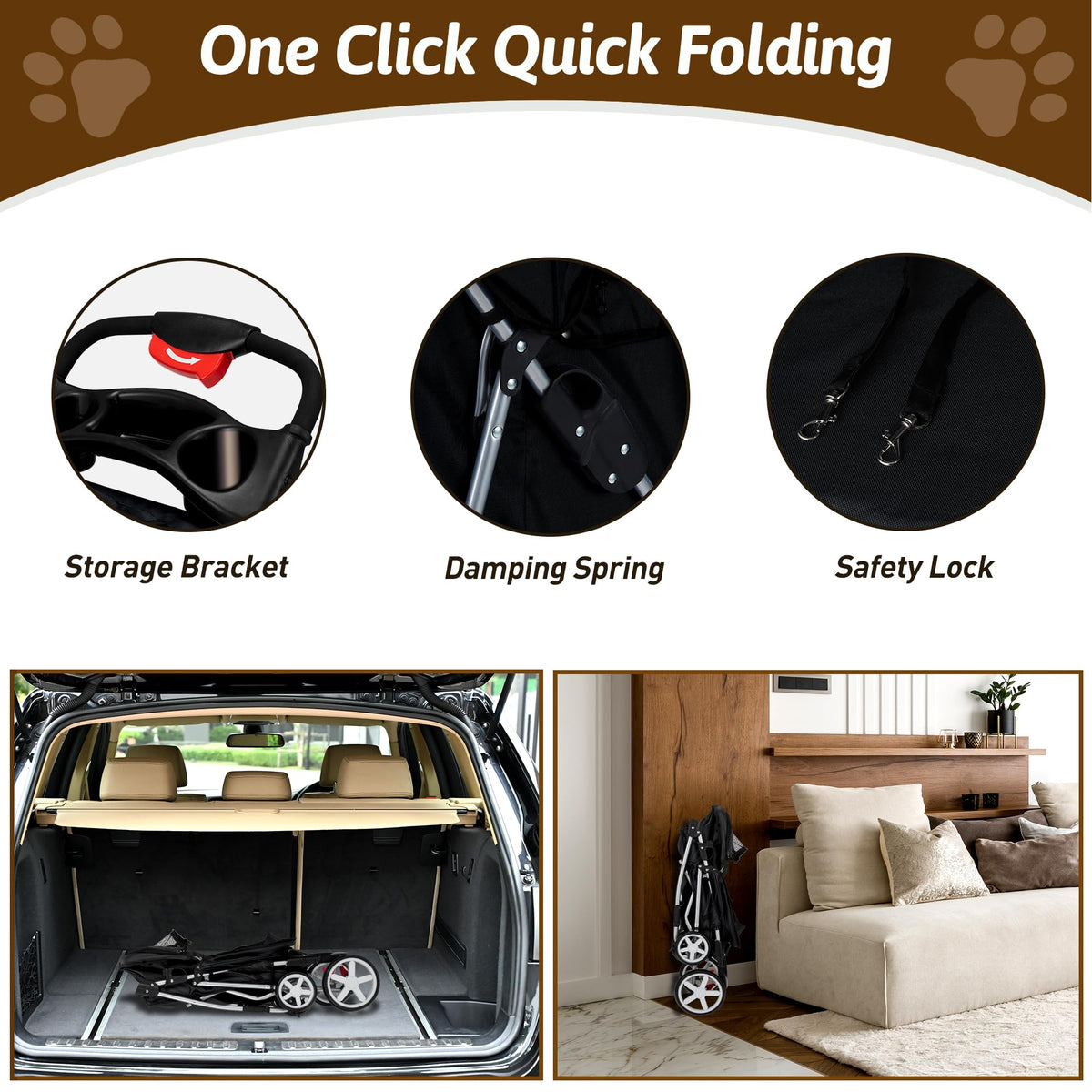 Azaeahom Foldable Pet Stroller 4 Wheels for Small Medium Dogs Cats,Black