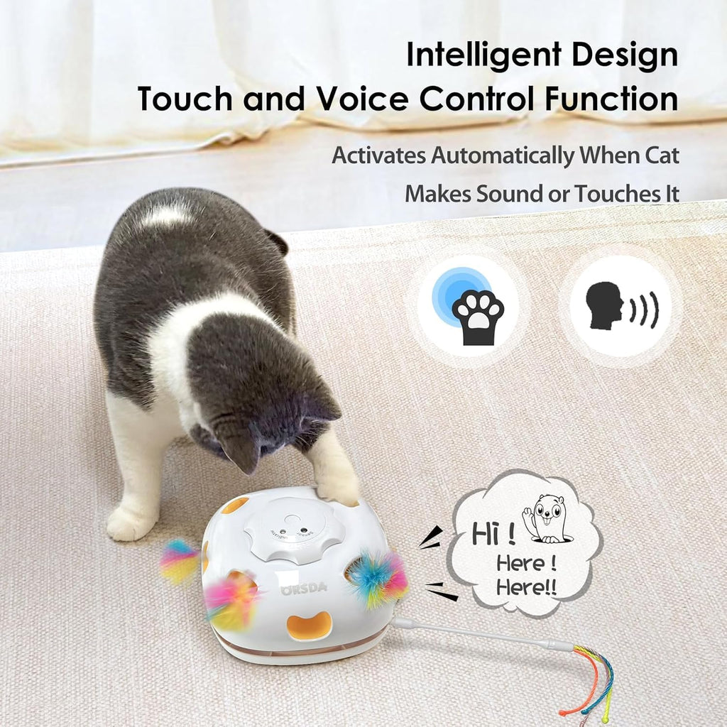 ORSDA Cat Toys for Indoor Cats, 4 in 1 Interactive Automatic Kitten Toys Hide and Seek with Mat, 8 Holes Mice Whack-A-Mo