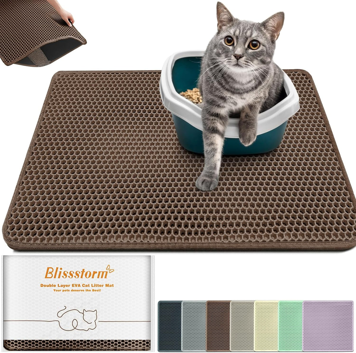 Cat Litter Mat 24"x16",Double Layer EVA Litterbox Mat Purple