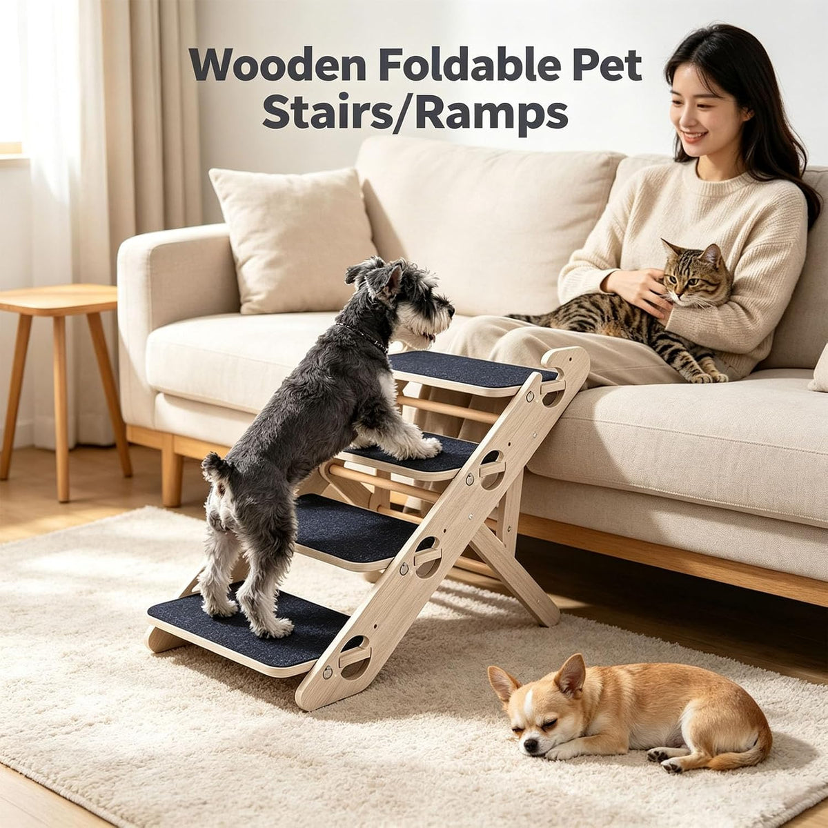 Foldable Dog Stairs for Bed, 4-Step Pet Stairs for Large Dogs