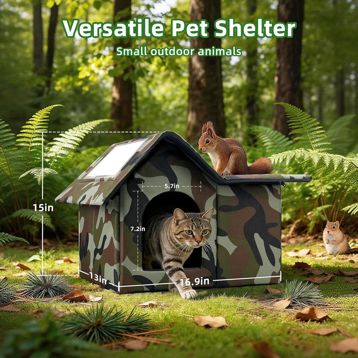 Outdoor Cat House Weatherproof, Large Feral Cat House for Winter, Collapsible Outdoor Cats Shelter with Door and Soft Ma