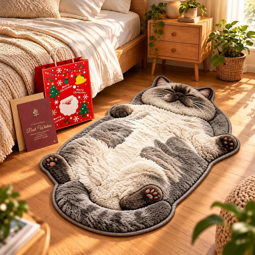31.5 * 47.2in 3D Cozy Cat Rugs, Plush Sleeping Cat Shaped Rug for Bedroom (Style B, 15.7 × 23.6in)
