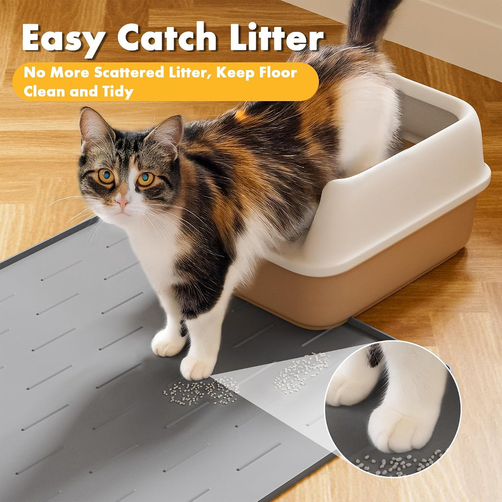 Pieviev Extra Large Silicone Litter Box Mat, Easy to Clean, 40'' x 28''
