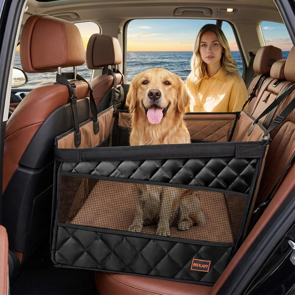 MIXJOY Dog Car Seat for Large Medium Dogs, Back Seat Extender for Pets, Waterproof Pet Carseat for Medium Sized Dog, Ham