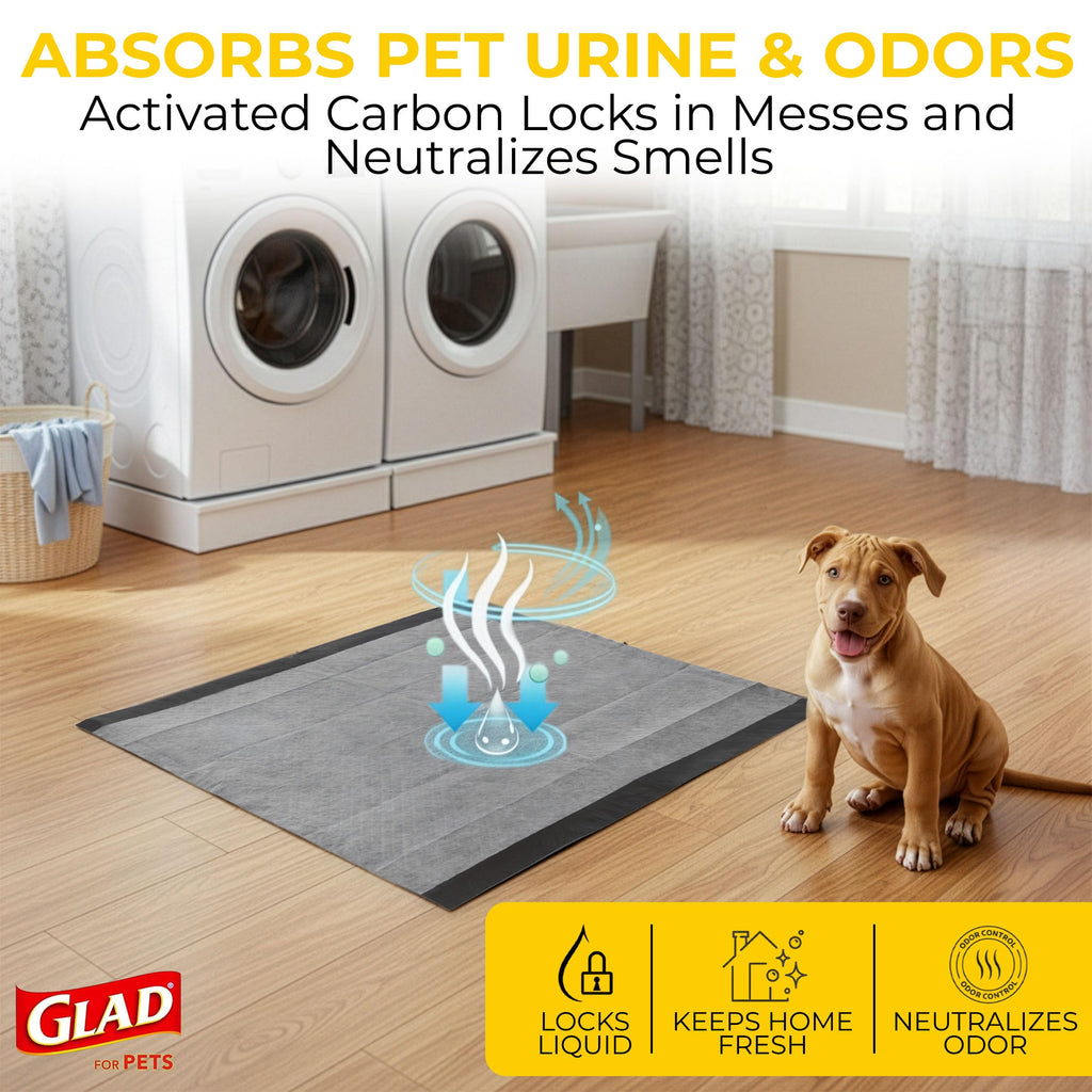 Glad for Pets, Puppy Pads - Activated Carbon, Dog Pee Pads, 100 Count