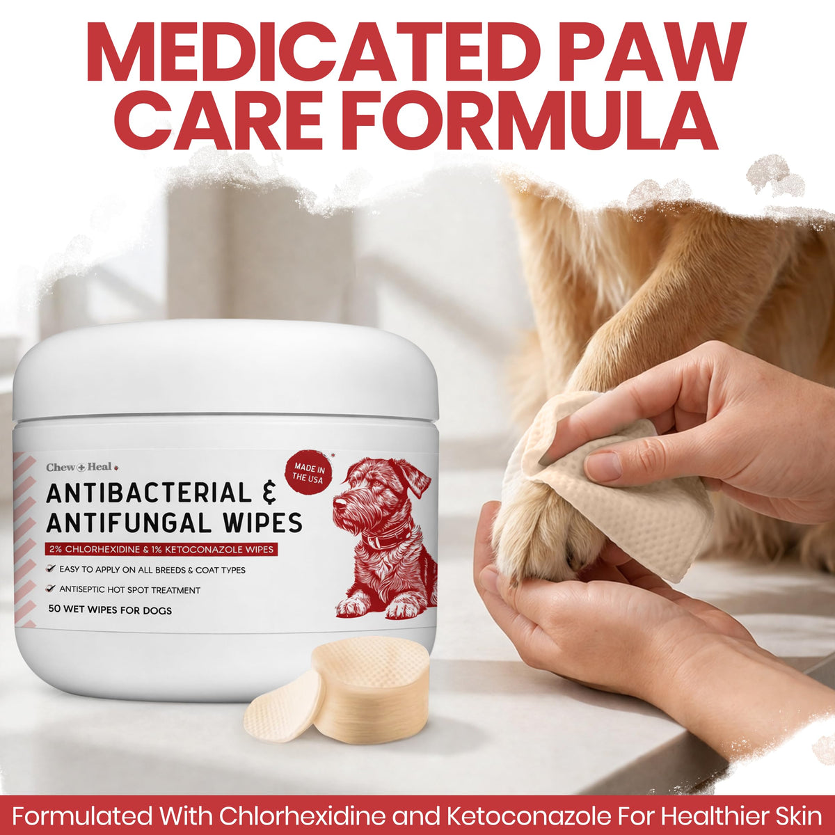Dog Paw Wipes Antibacterial 50 Count - Antifungal Wipes for Dogs