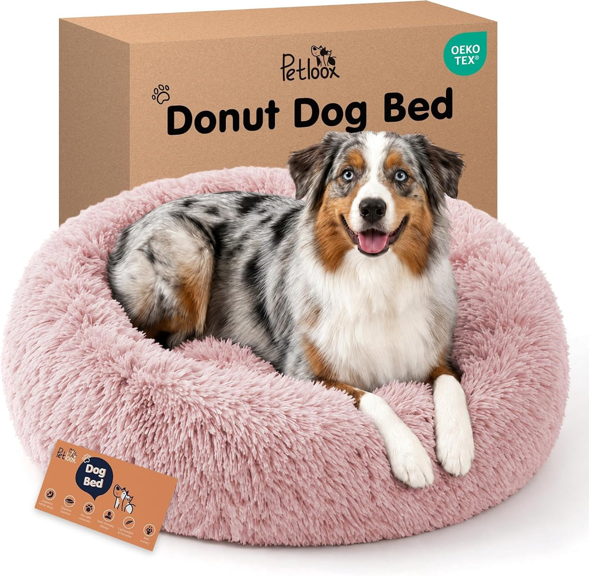 Calming Donut Dog Bed for Medium Sized Dogs, Fluffy Round Dog Bed