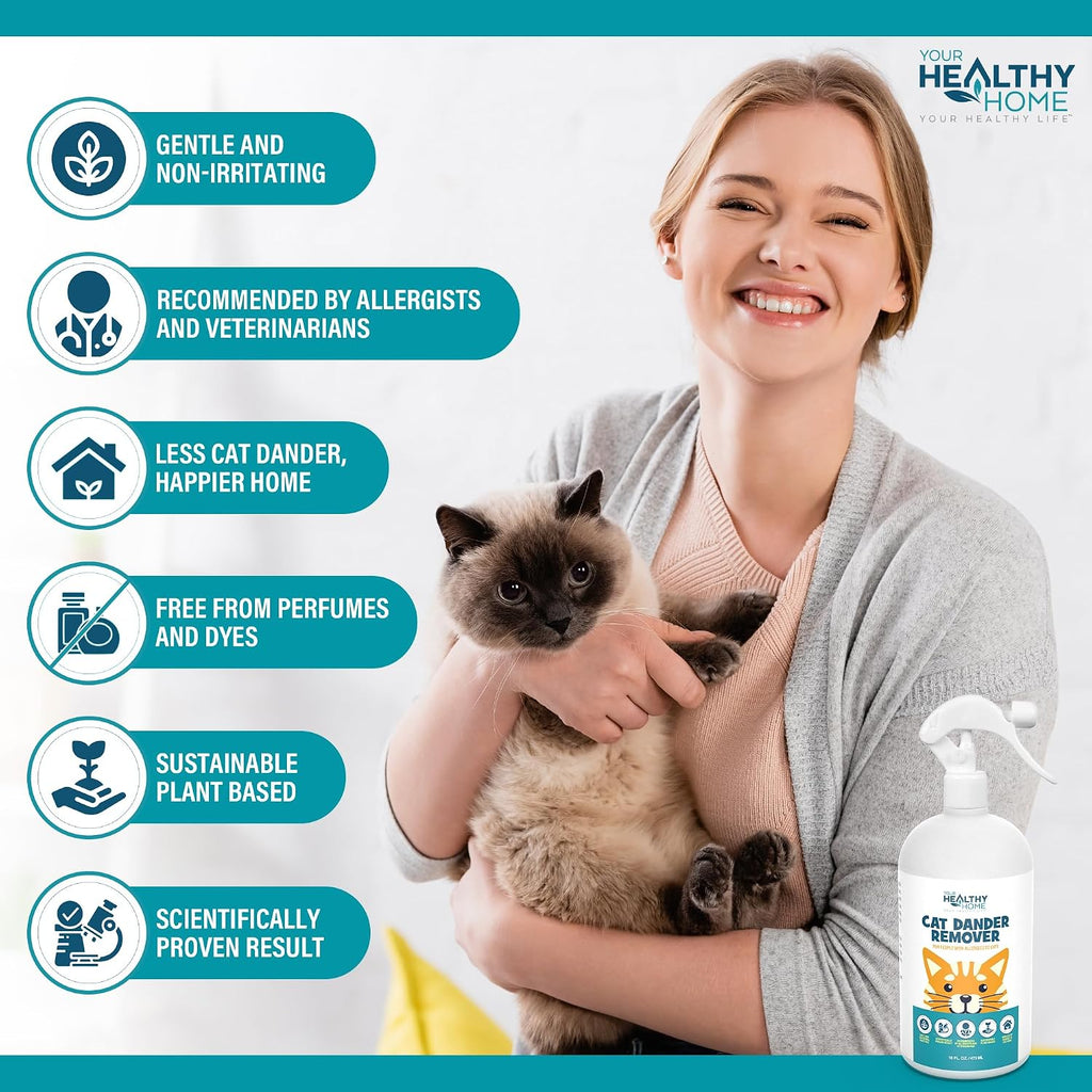 Cat Dander Remover Aloe Vera Free - Pet Dander Allergy Reducer Relief Dry Skin Spray for Cats and Humans| Cruelty-Free &