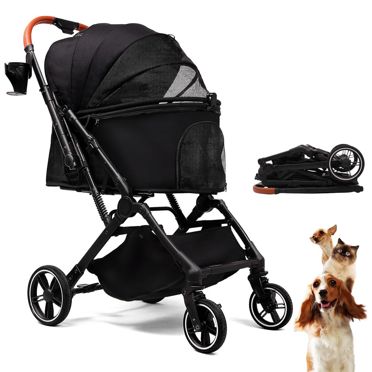 Bicystar Foldable Dog Stroller for Small Medium Dogs & Cats, 35 lbs, Grey
