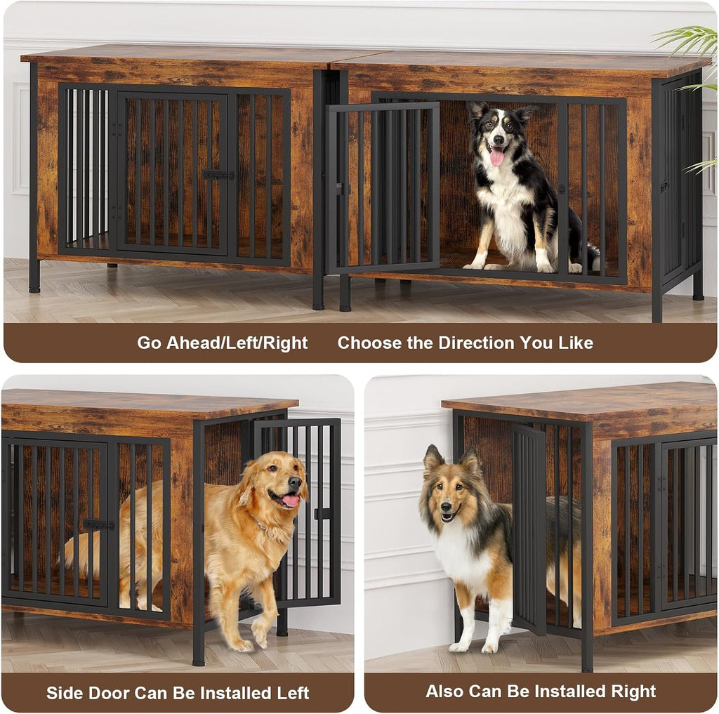EasyCom 39.96" Dog Crate Furniture for 1 or 2 Dogs, Brown (DC102)