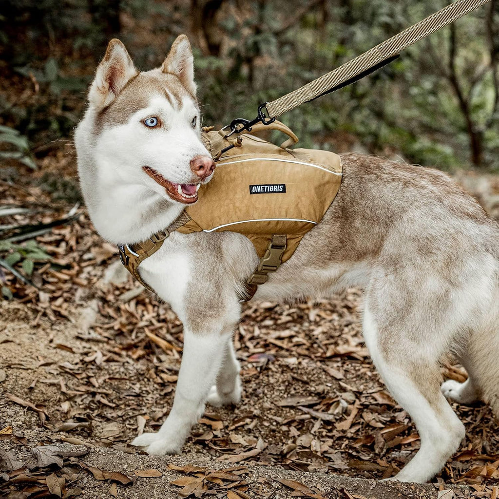 ONETIGRIS Y-Shaped Dog Backpack No Pull CAMLUS Dog Saddle Bag with D-Rings, Lightweight Dog Pack Hiking Gear for Dogs Hu