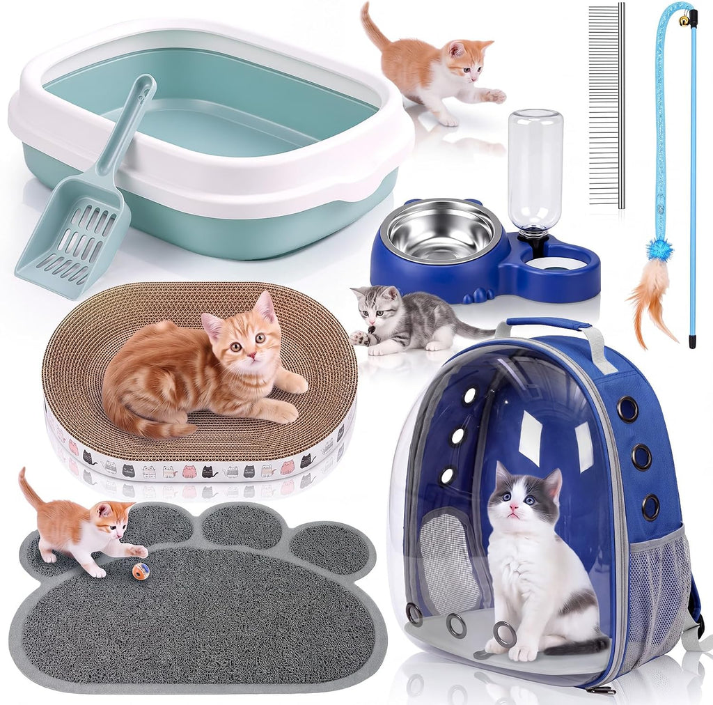 8 Pcs Kitten Supplies Starter Kit Cat Starter, Backpack, Pink-1