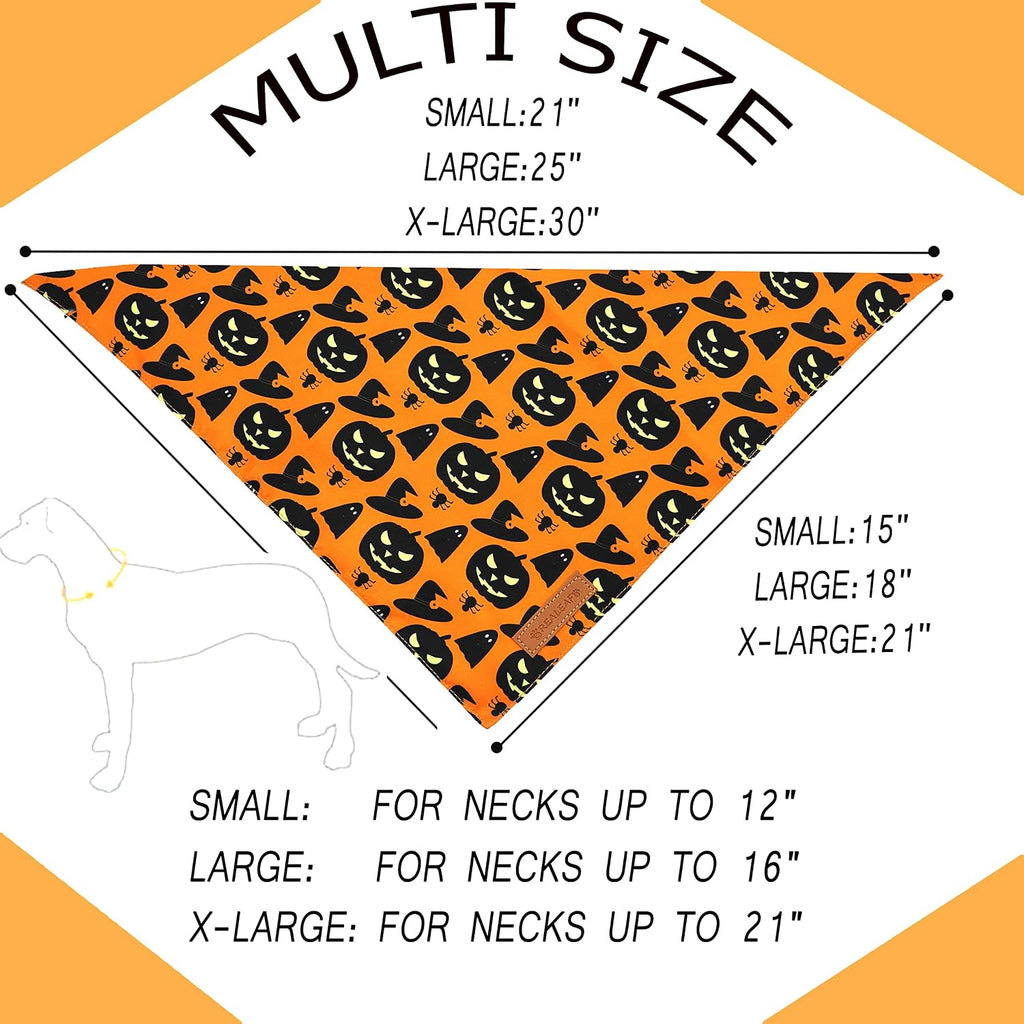 Halloween Dog Bandanas 2 Pack, Pumpkin and Spider Web Bibs, Triangle Reversible Fall Pet Scarf, Premium Durable Fabric, 