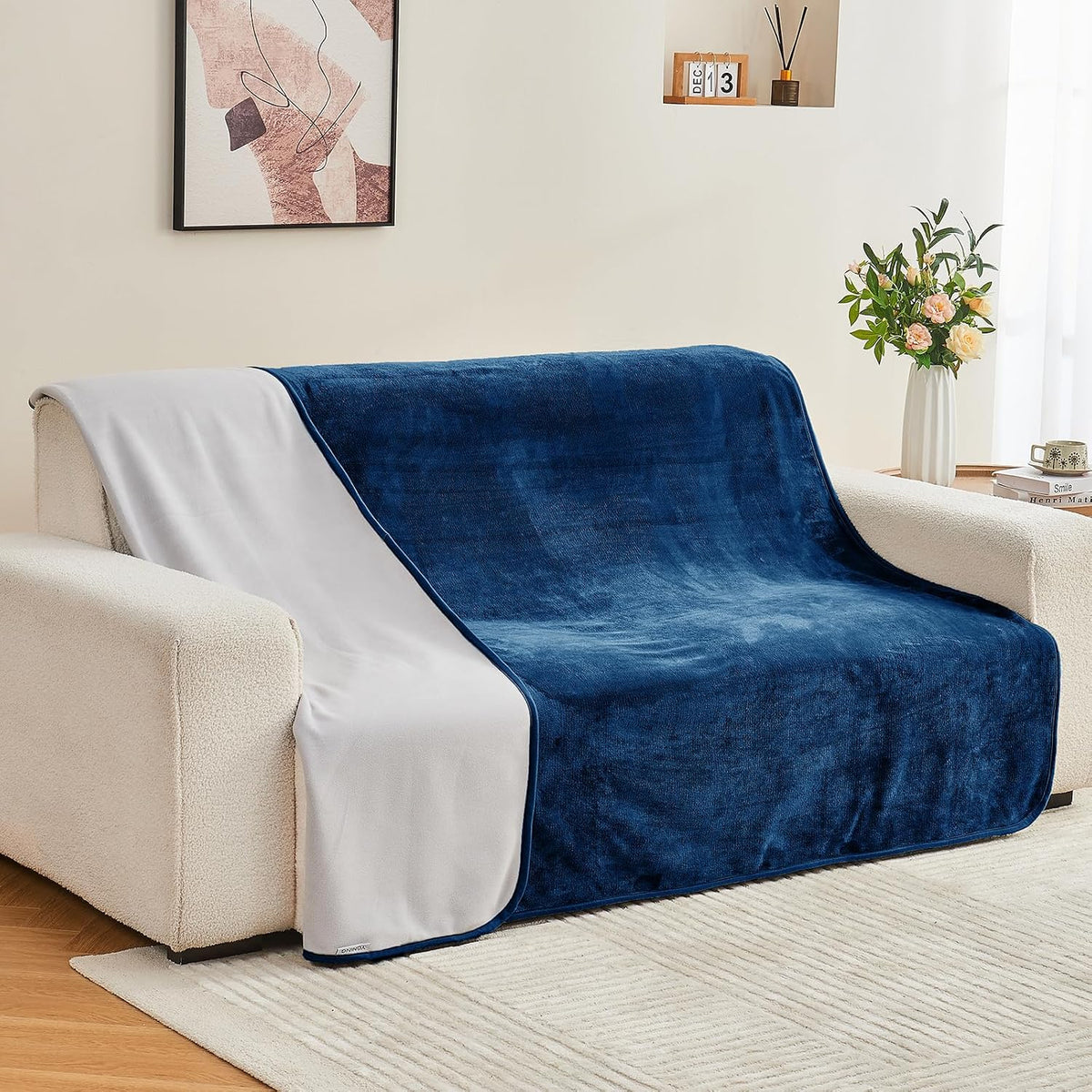 Waterproof Blanket Bed Cover 60"x80" for Adults or Pets, Navy Blue