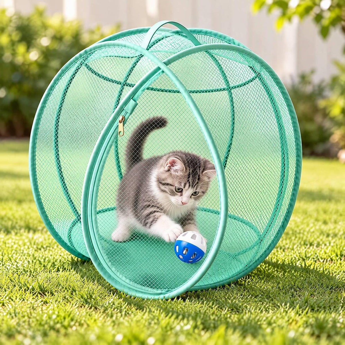 360° Panoramic Cat Playpen Enclosure, Rolling Cat Hamster Ball for Outside