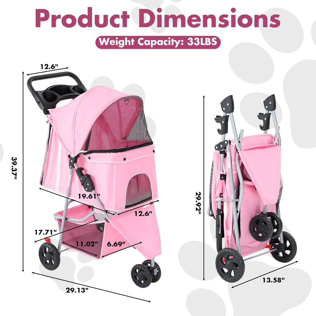 DUMOS 3 Wheels Pet Stroller for Small Dogs and Cats, Foldable