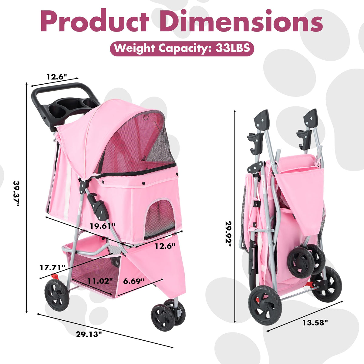 DUMOS 3 Wheels Pet Stroller for Small Dogs and Cats, Foldable