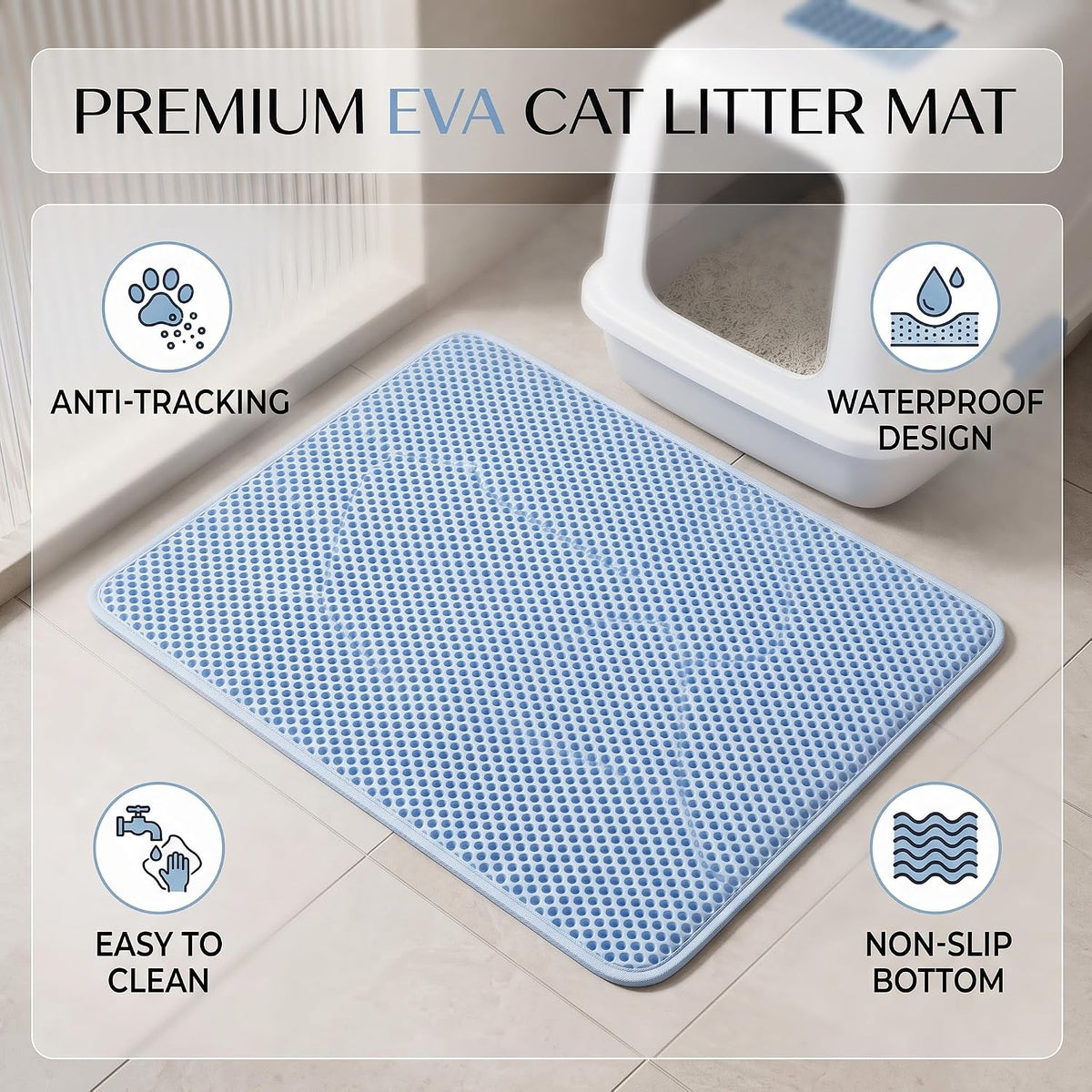 Silicone Cat Litter Mat 60x35cm, Honeycomb Double Layer Waterproof