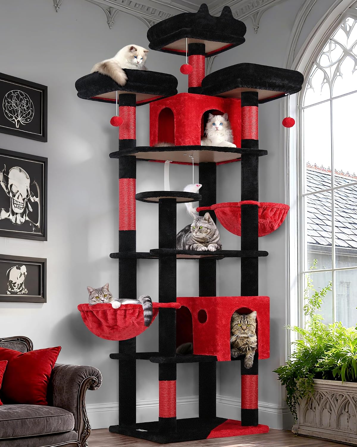Globlazer Cat Tree Tower for Multiple Adult Cats, 82in, F82, Dark Grey