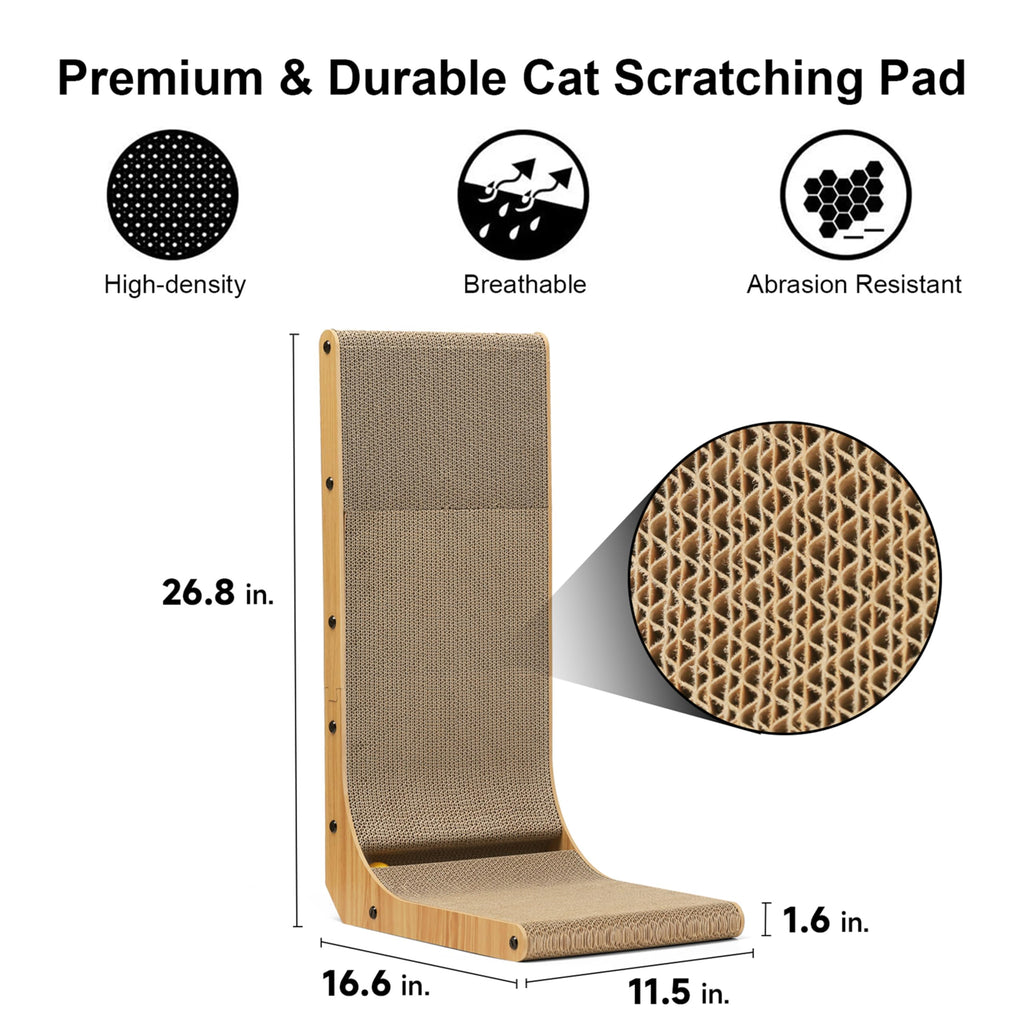 FUKUMARU Cat Scratcher, 26.8 Inch L Shaped Cat Scratch Pad for Indoor Cats