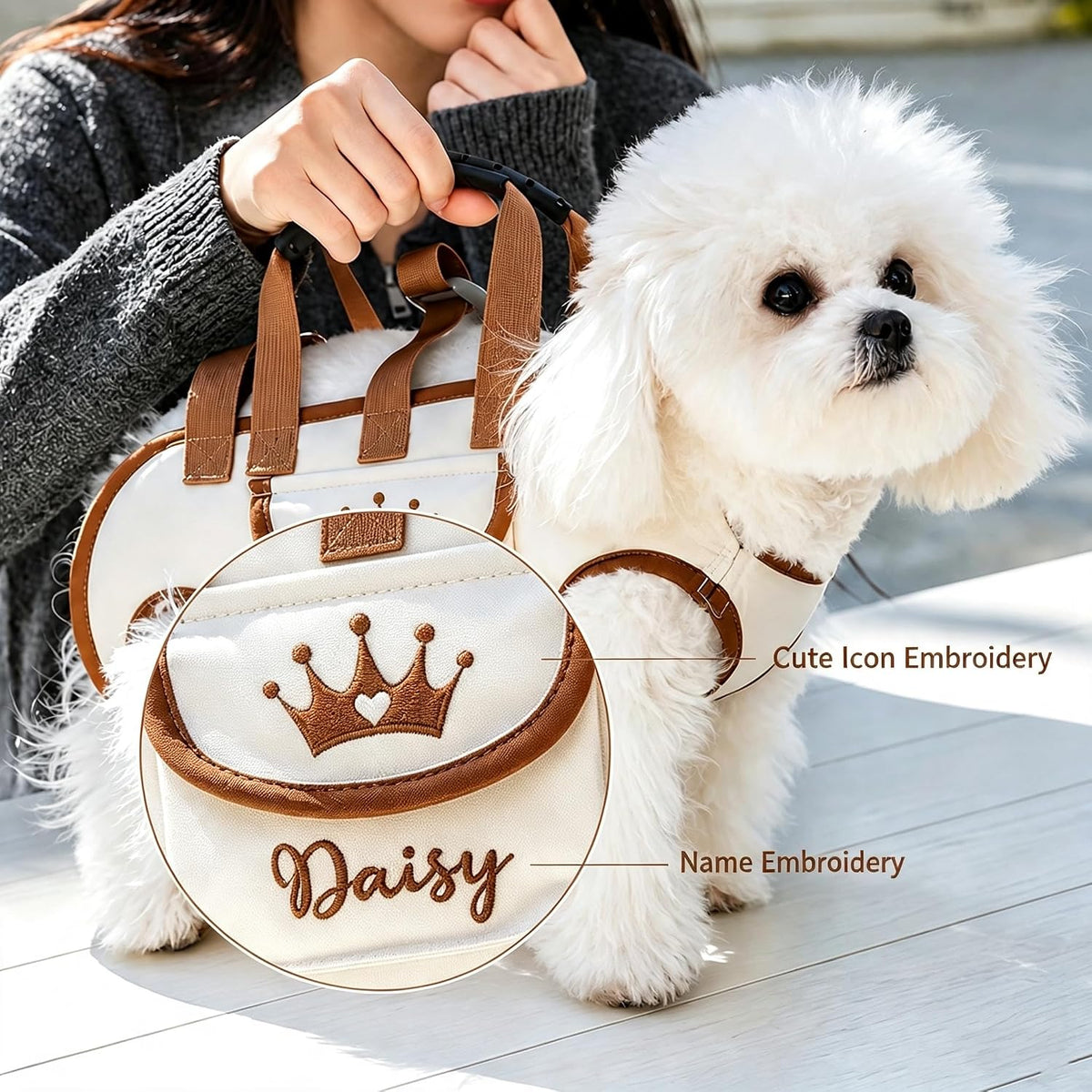 Personalized Dog Carrier Purse with Embroidered Name for Small Medium Pet