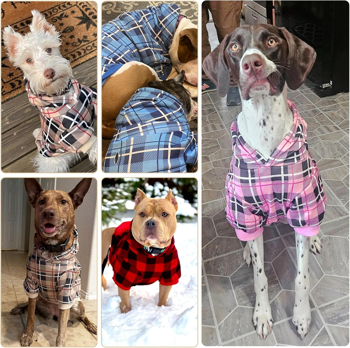 Plaid Dog Hoodie - British Style Warm Dog Sweater Shirt with Leash Hole,Pitbull Clothes Outfits,Winter Coat Apparel for 