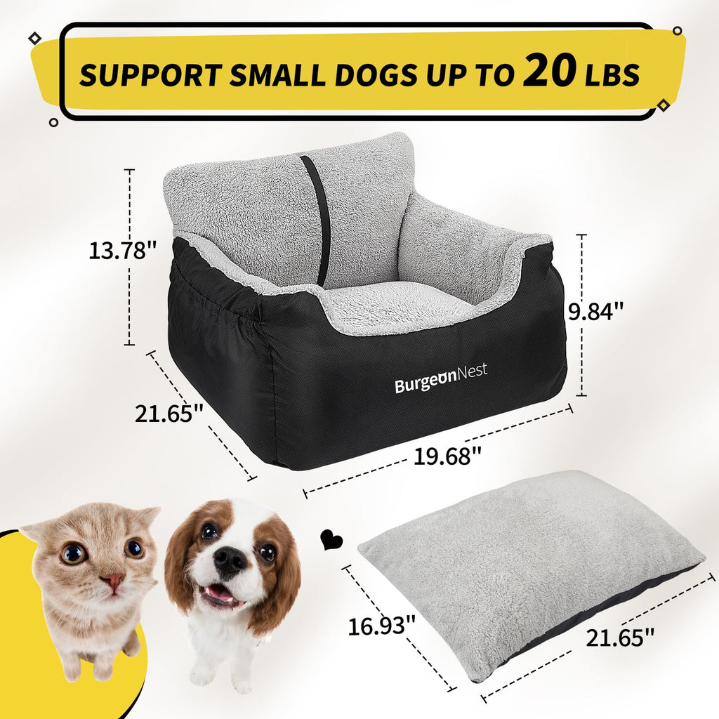 BurgeonNest Dog Car Seat for Small Dogs & Cats Under 25 lbs,Black
