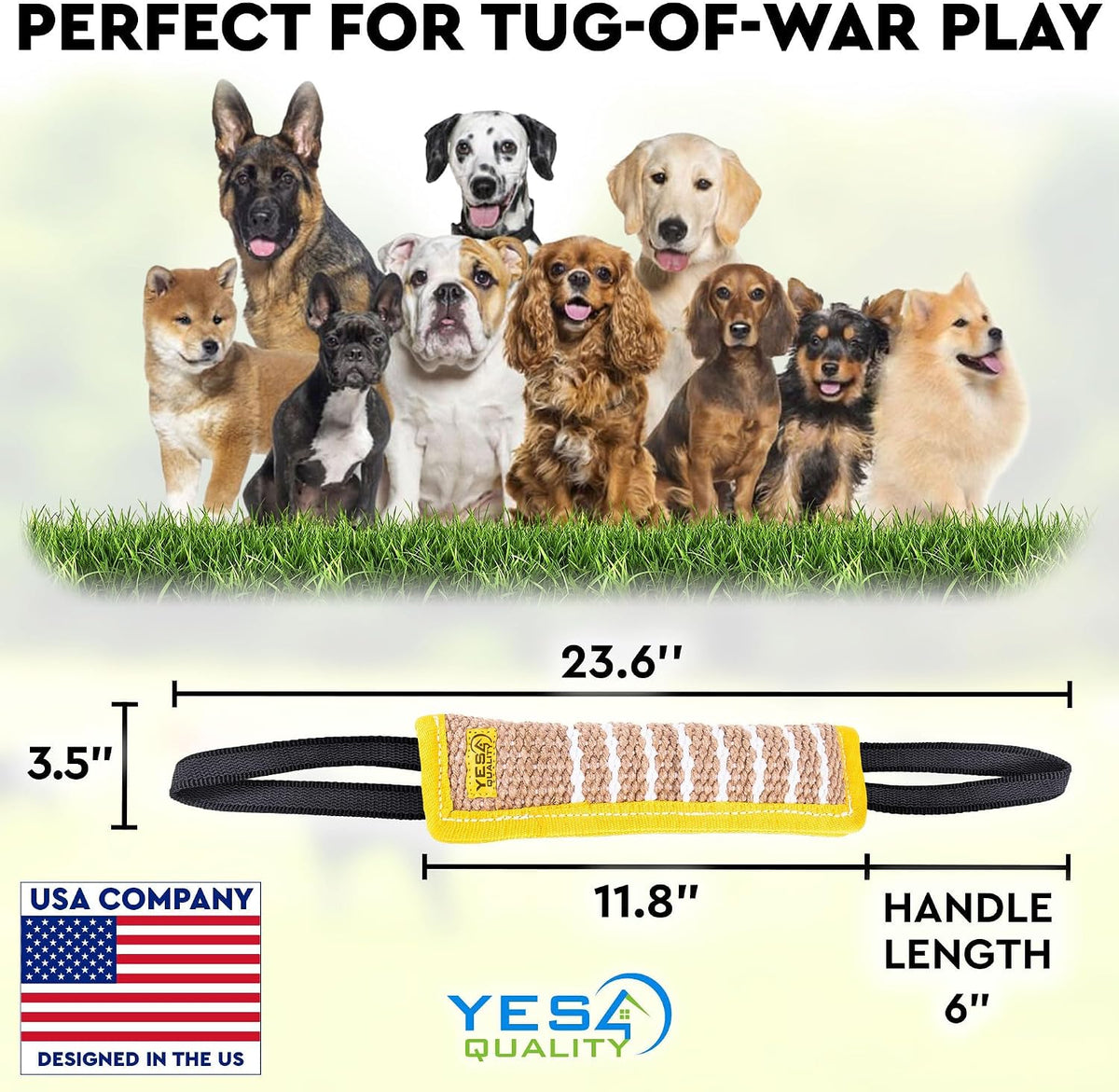 Dog Bite Tug Toy, 12"x3.2", Durable Pull Toy with 2 Soft & Strong Handles