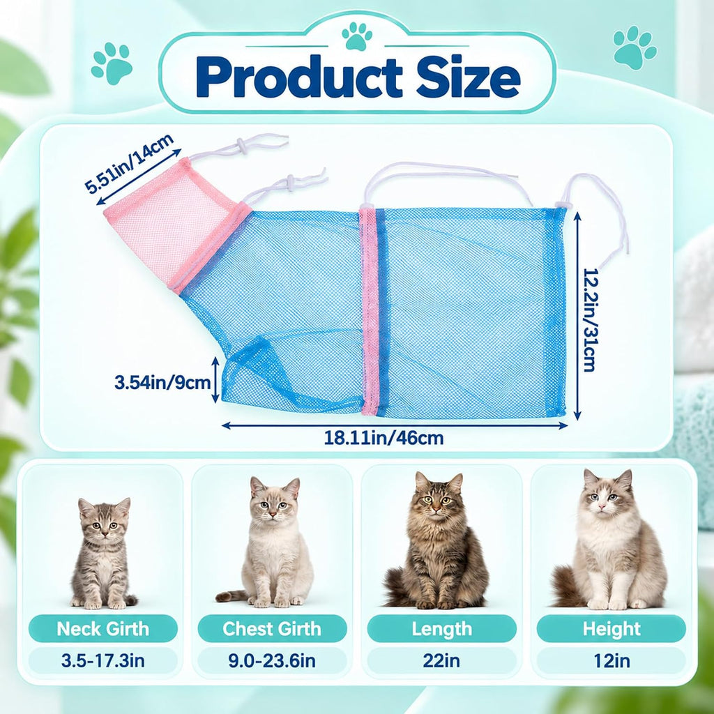 Cat Wash Bag, Adjustable Breathable Mesh Pet Restraint Bag