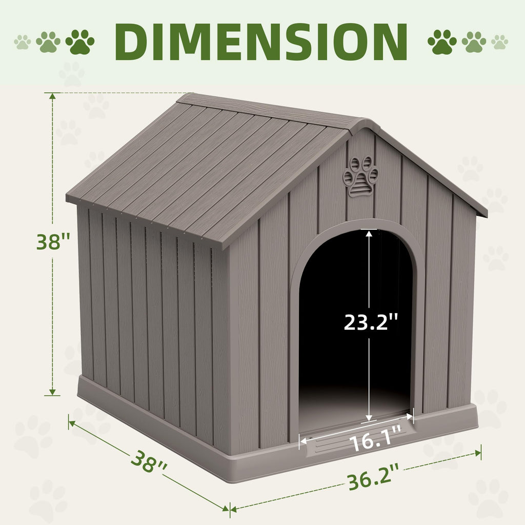 Fancyango Large Dog House for Medium to Large Dogs – Sturdy Waterproof Doghouse for Indoor/Outdoor Use with Air Vents and Elevated Floor Easy to Clean and Assemble (Classic Grey, 36.2"L × 38"W × 38"H)