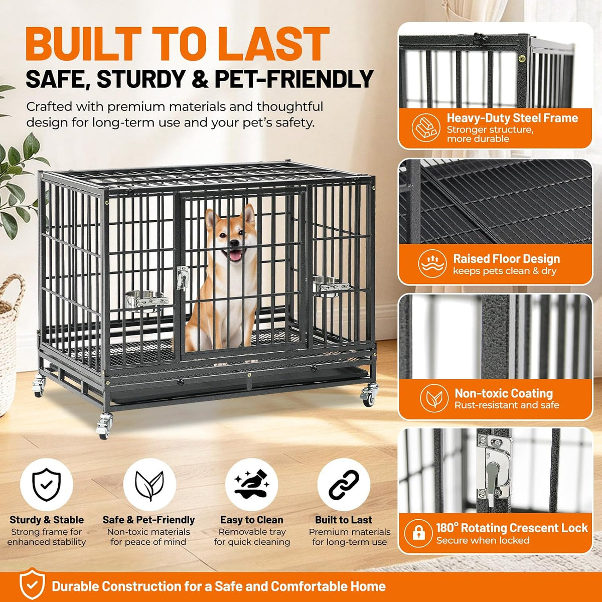Homey Pet 37" Heavy Duty Stackable Dog Crate with Wheels for Medium Dogs