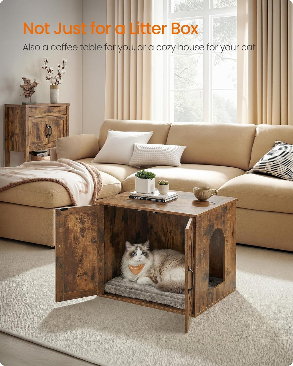 FEANDREA Cat Litter Box Enclosure, Indoor Pet House End Table