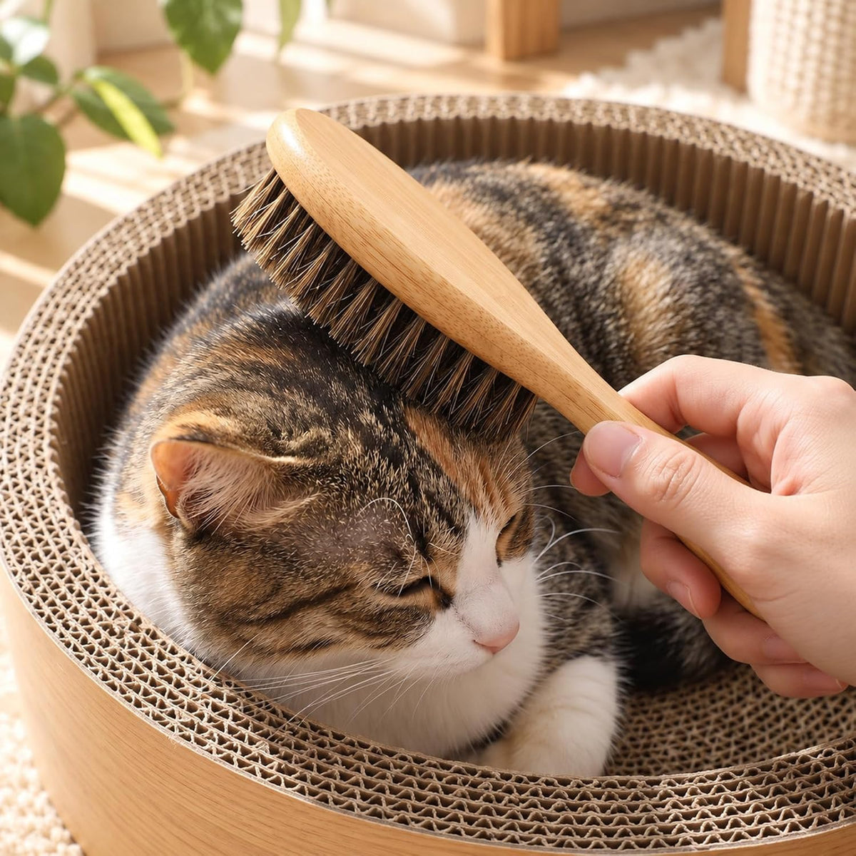 Boar Bristle Cat Brush, Soft Cat Brush for Indoor Cats Gentle Kitten