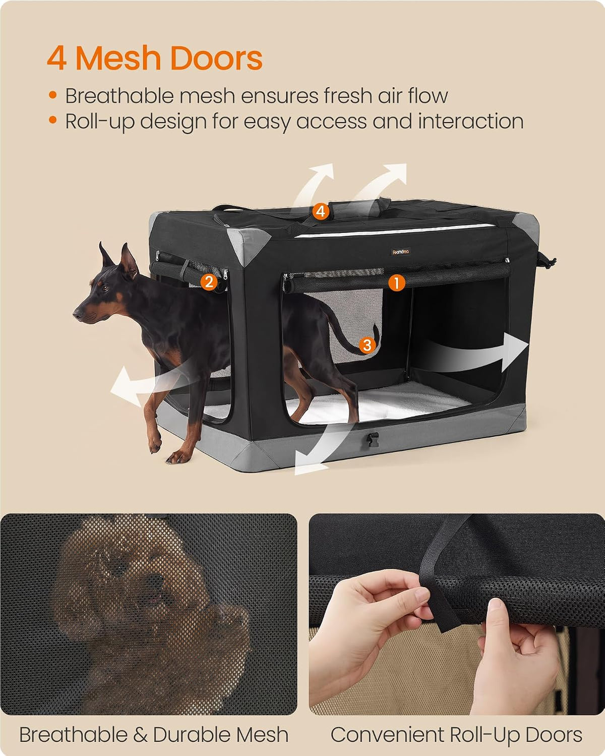 Feandrea Collapsible Dog Crate, Portable Pet Travel Crate, 48 Inches