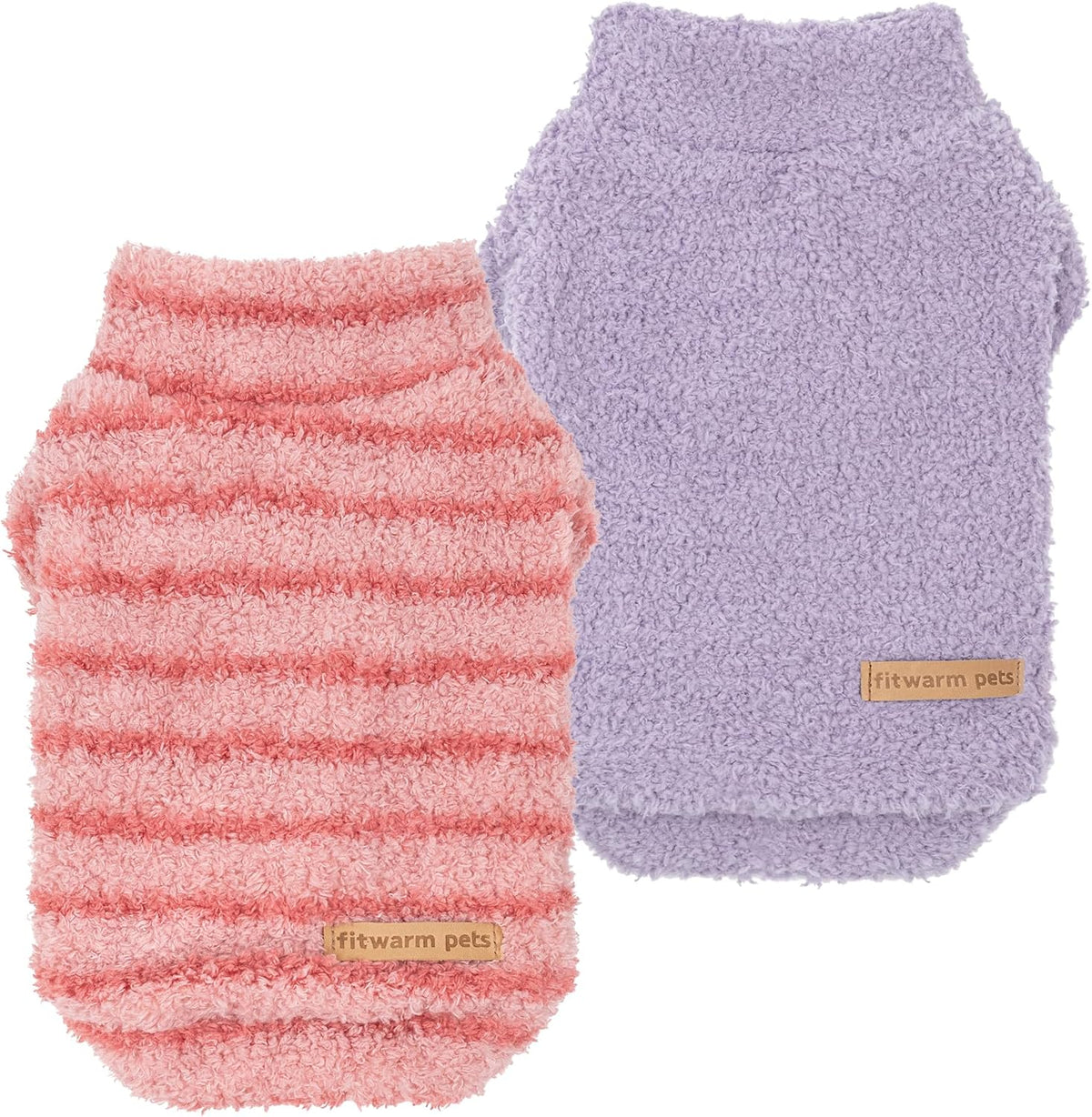 Fitwarm 2 Pack Striped Fleece Dog Sweater, Warm Winter Clothes for Small Dogs Boy Girl, Fuzzy Pet Outfit, White, Brown, 