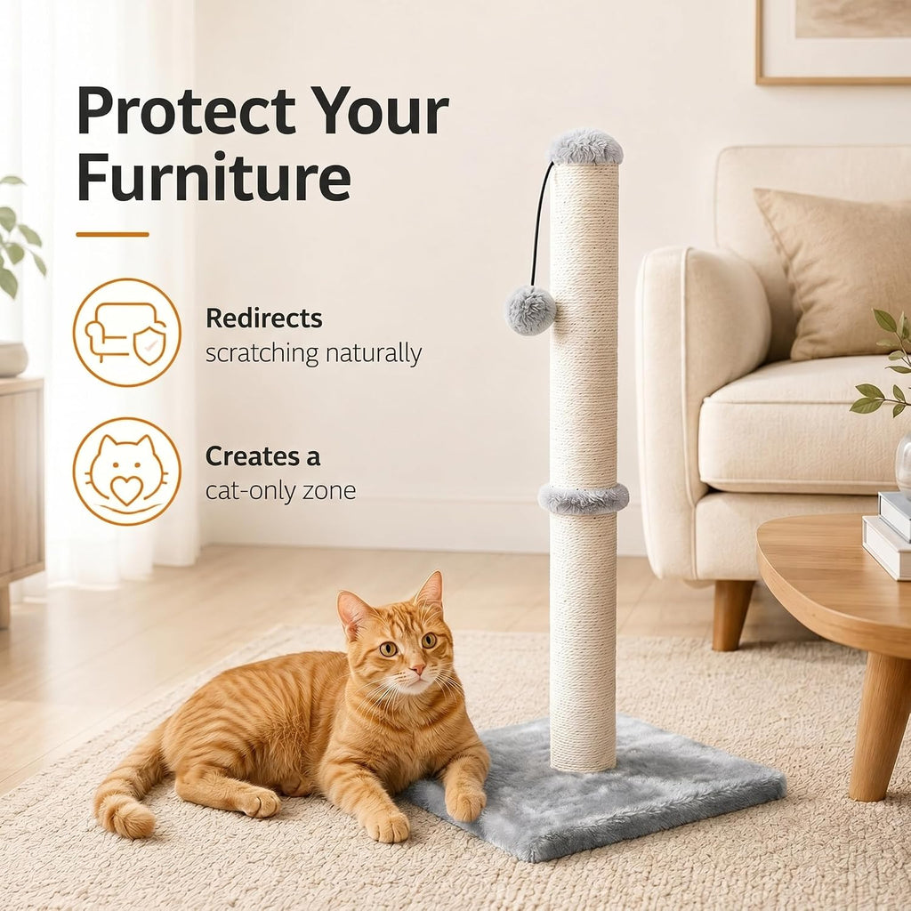 Dimaka 29" Tall Cat Scratching Post with Sisal Rope, Grey