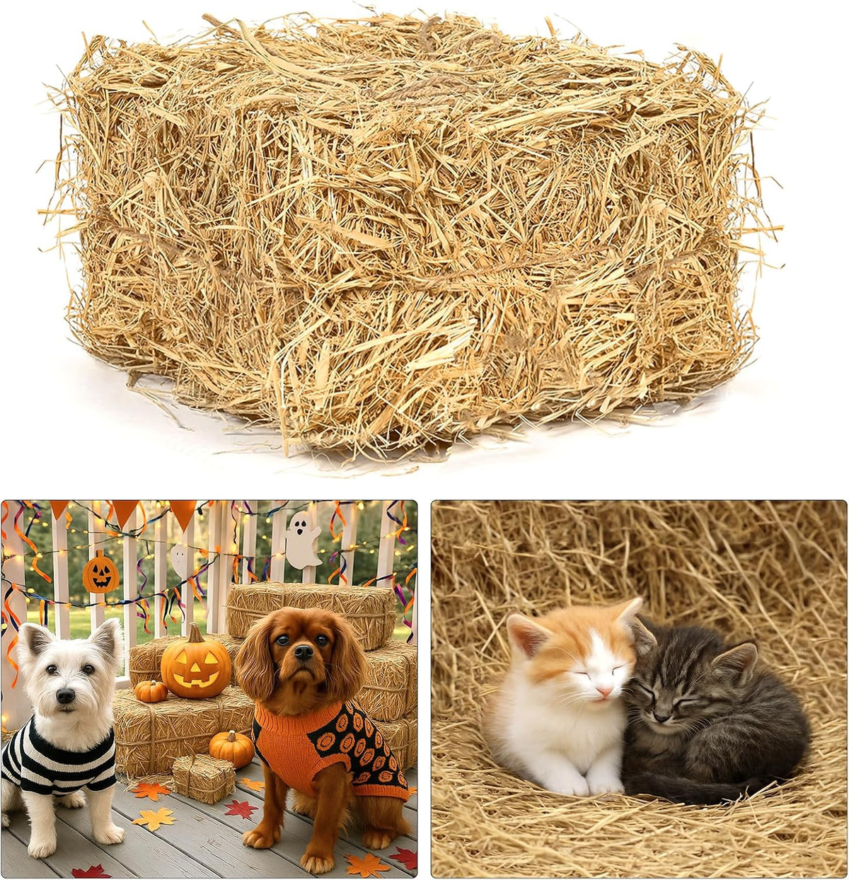 Natural Wheat Straw – 3 LB Clean Dry Straw Bale for Stray Cats & Dogs