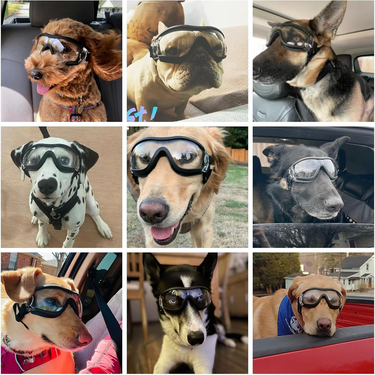 Dog Goggles for Medium to Large Breeds, Anti-UV Waterproof Windproof Dog Sunglasses with Adjustable Straps, Anti-Fog Ven