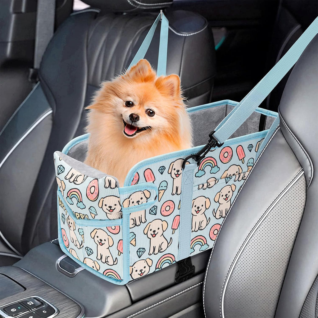 Console Dog Car Seat for Small Dogs, Foldable Booster Seat, Pink Checkered