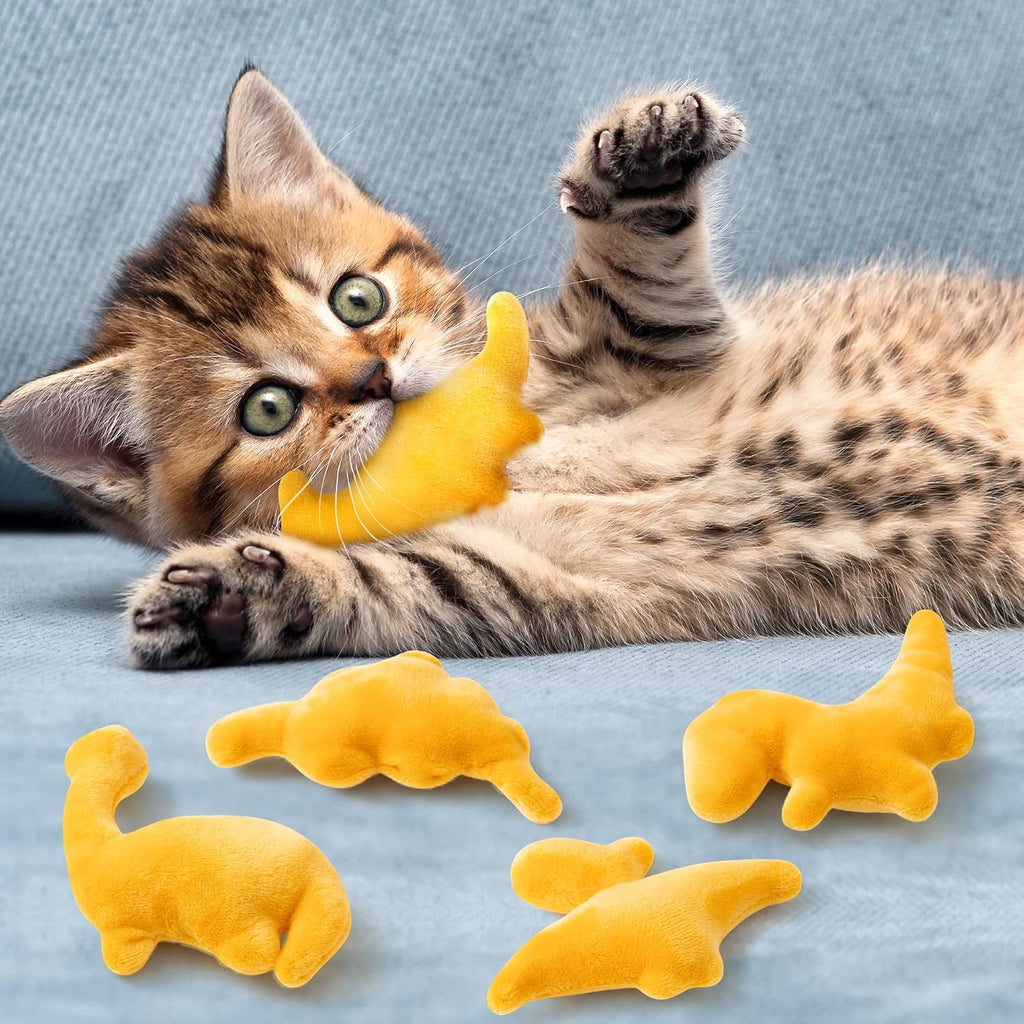Catnip Toys for Cat - 5Pcs Dino Nuggets Cat Toy, Indoor Kitten Chew Bite Kick Dinosaur Chicken Nugget Catmint Interactiv