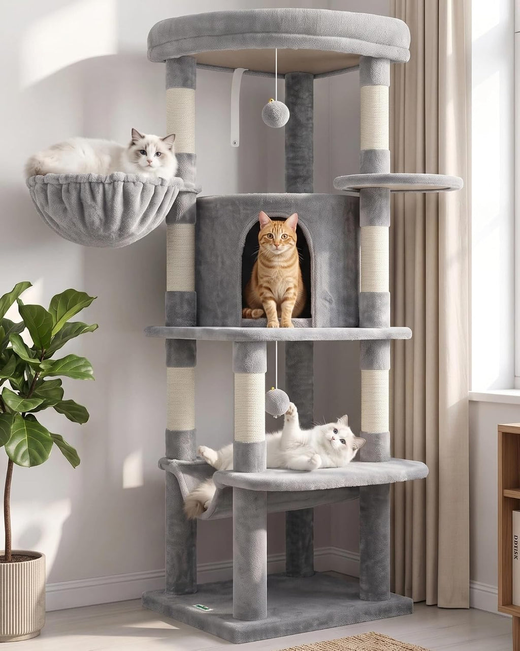 Globlazer Corner Stable Cat Tree Tower with Scratching Post, C51, Beige