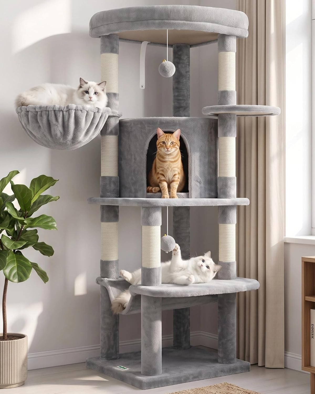 Globlazer Corner Stable Cat Tree Tower with Scratching Post, C51, Beige