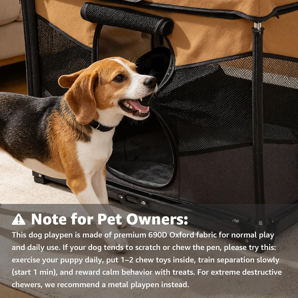 LOOBANI Dog Playpen for Small Dogs, 32"x24"x22", Foldable & Portable, Brown