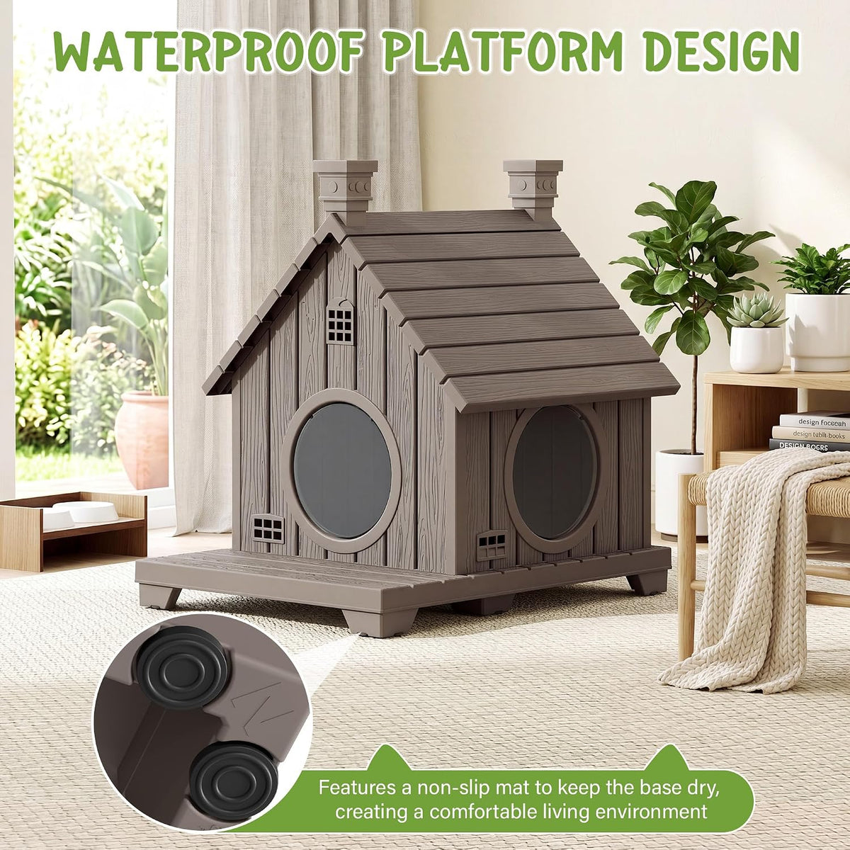 Outdoor Cat House Weatherproof, Durable Resin Cat Houses for Outdoor Indoor Cats, Litter Box Enclosure with Elevated Bas