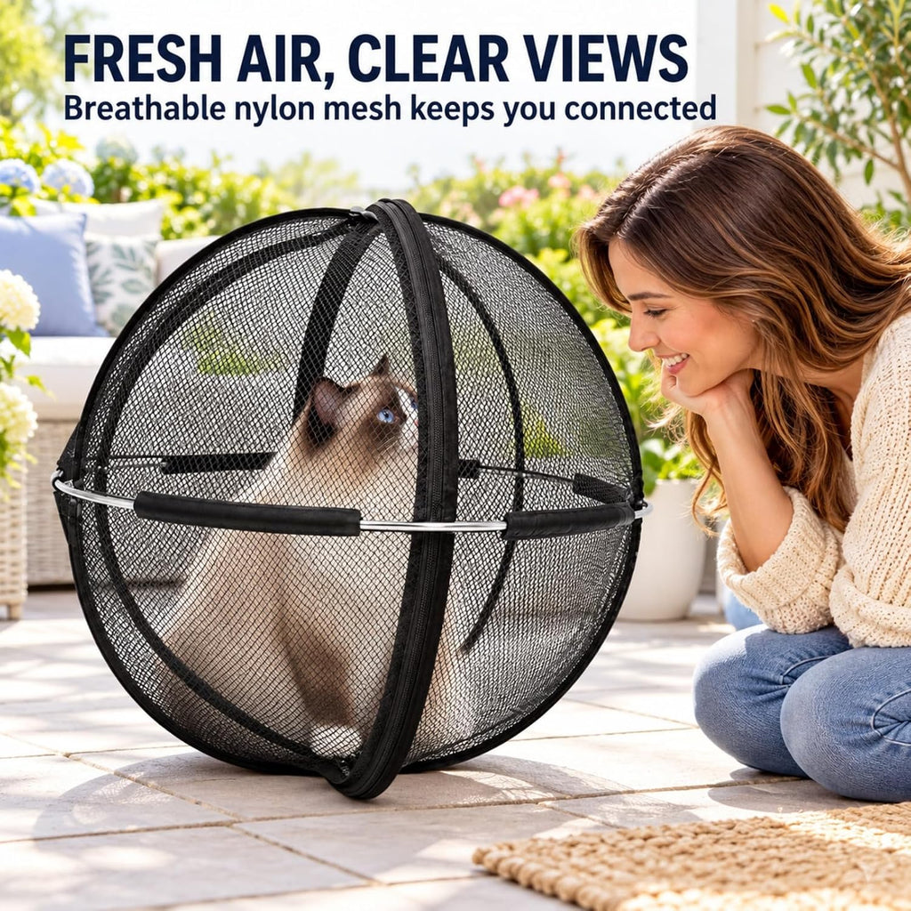 Cat Hamster Ball, 27-Inch Rolling Cat Enclosure, Foldable Mesh Playpen